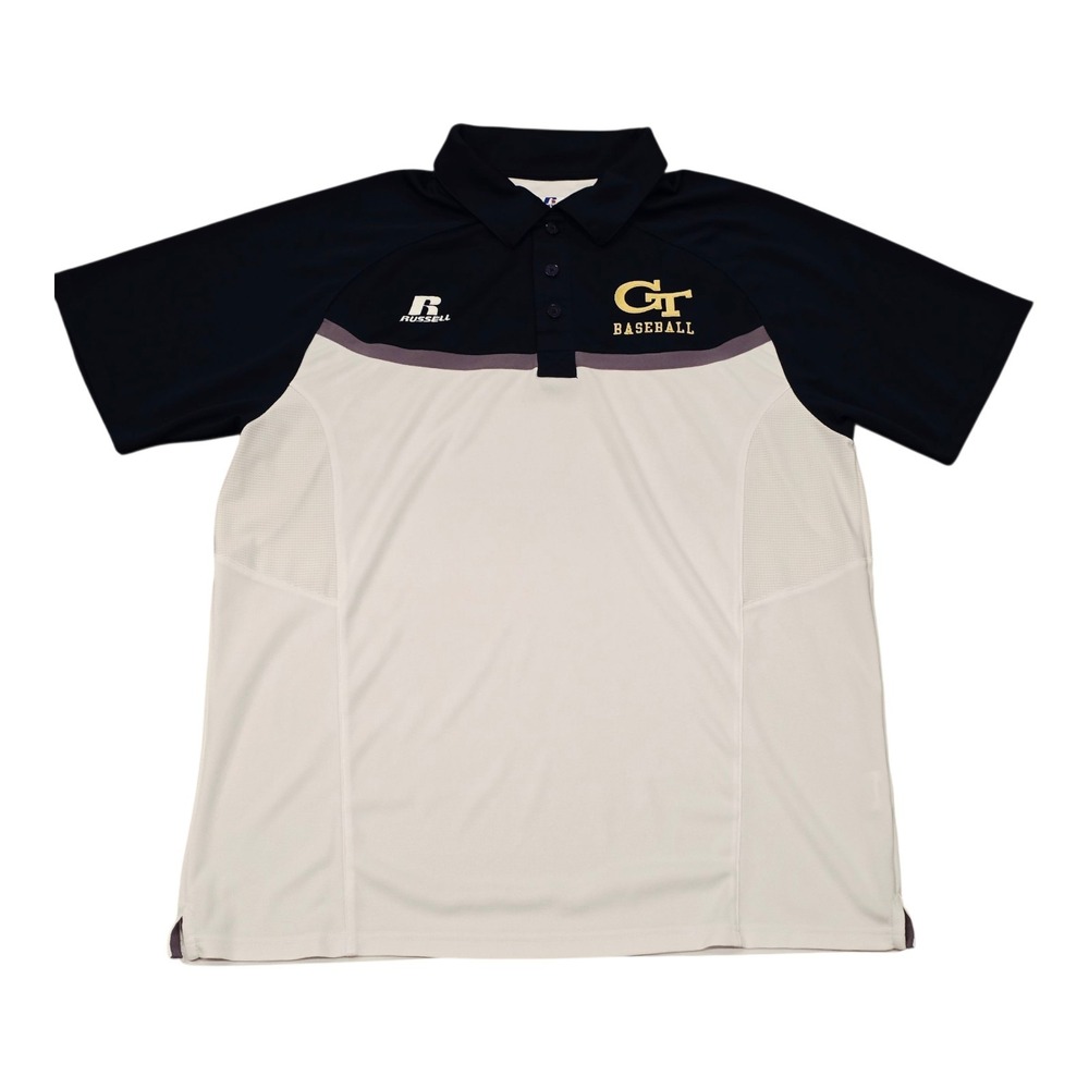 Mens Russell Georgia Tech Yellow Jackets Baseball Polo Dri-Power Large Navy